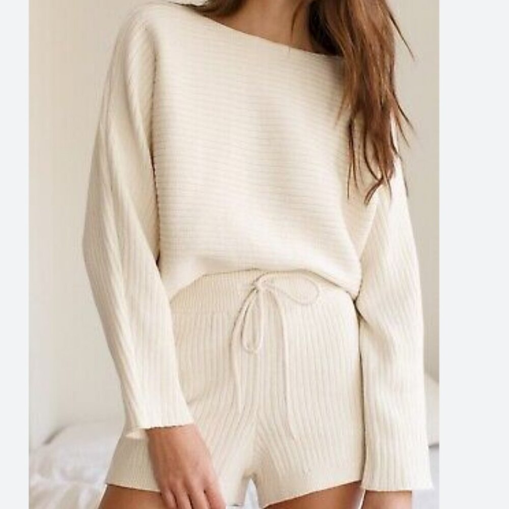 REFORMATION Ribbed Organic Cotton Sweater/Shorts Set